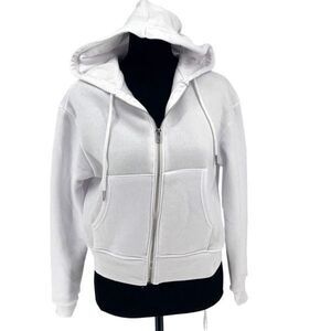 Womens Drawstring Full Zip Up Cropped Hoodie‎ Sweatshirt White Size Small